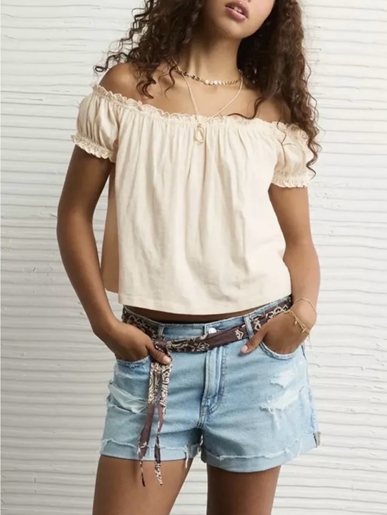 American Eagle Outfitters Tops - American Eagle Off-Shoulder Cream Top